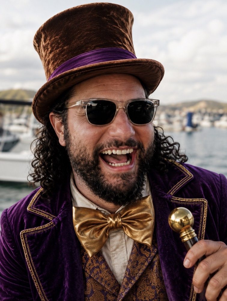 Pauly laughing by the harbor