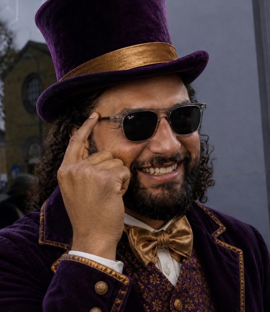Pauly winking and pointing at his temple